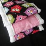 Burp Cloth Set In Boutique Style Pink Owls