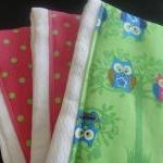 Burp Cloth Set In Pink And Green Owls And Dots..