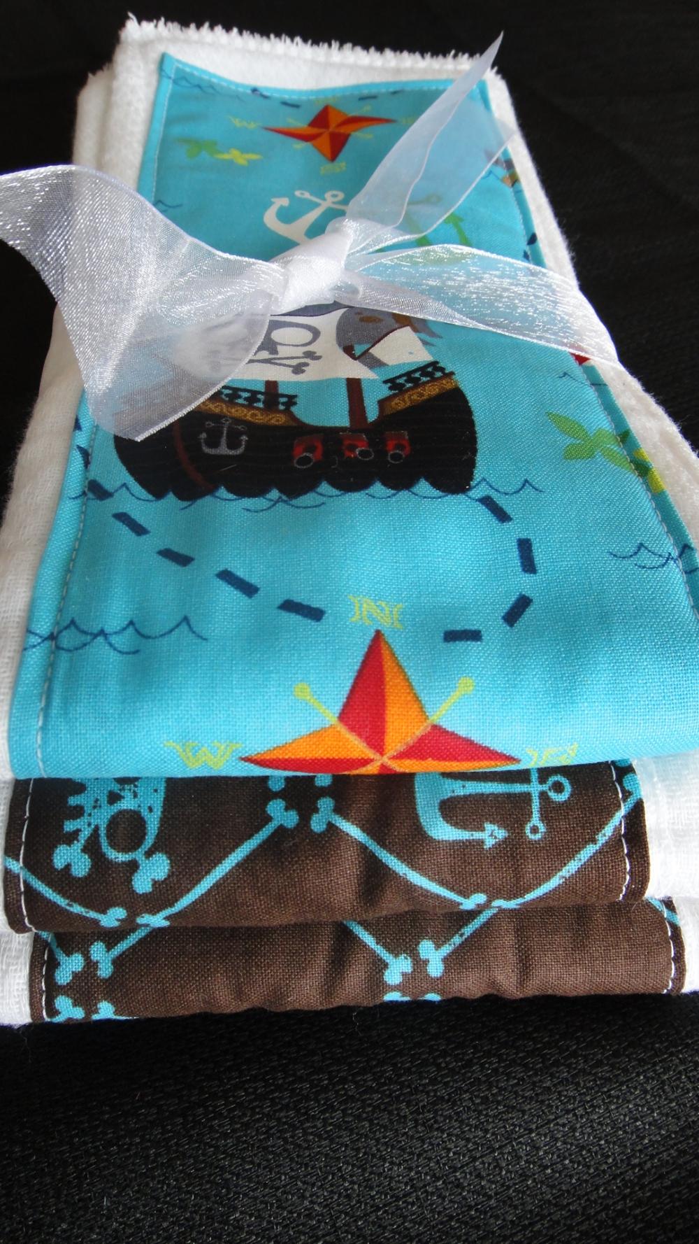 Burp Cloth Set In Boutique Style Pirate Prints