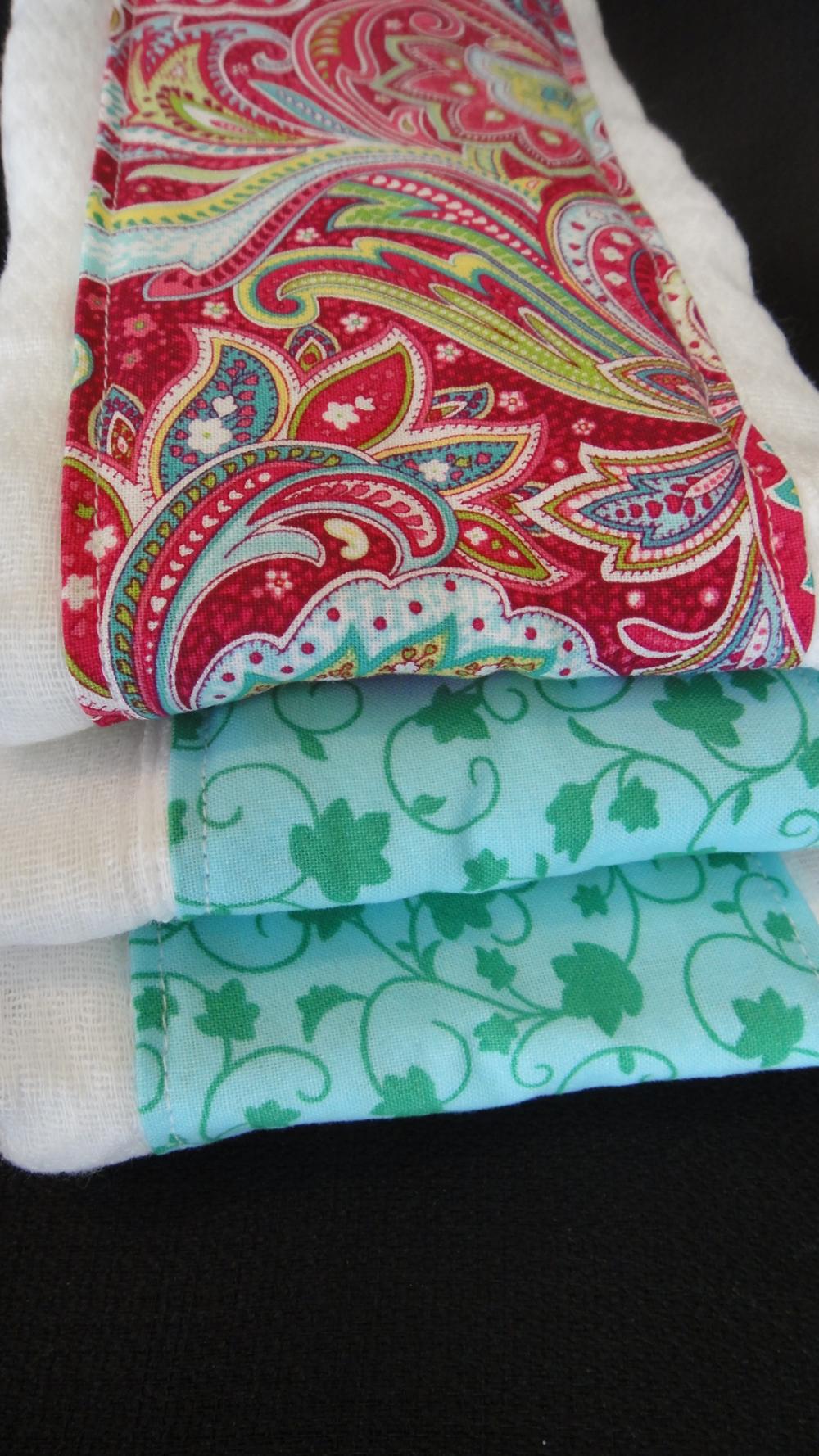 Baby Burp Cloth Set In Boutique Style Pink And Green Paisley