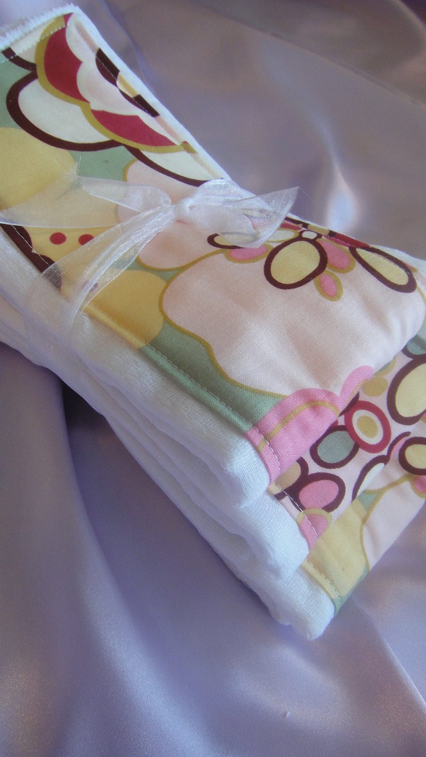 Baby Burp Cloth Set Pink Yellow Flower And Bubbles Print