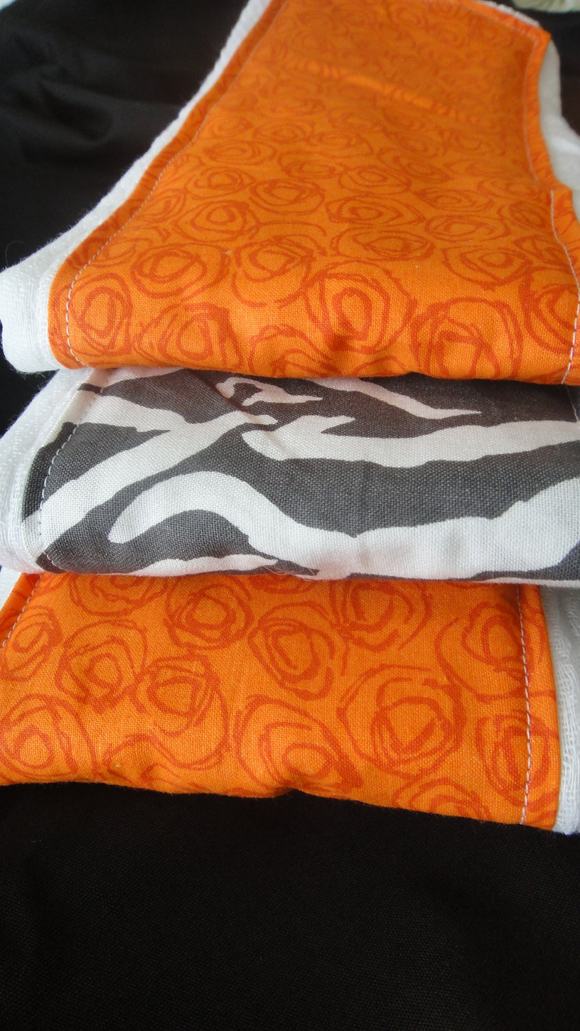 Baby Burp Cloth Set In Boutique Style Zebra And Orange Prints